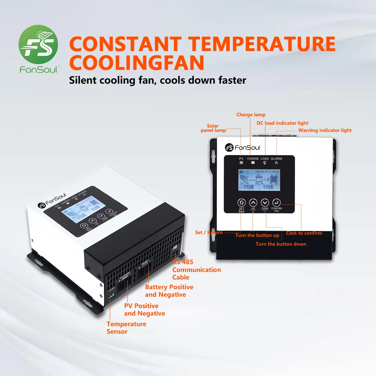 Fonsoul Solar MPPT Controller Charger 120A Max Photovoltaic Input 230V WiFi Remote Monitoring Lead-acid Lithium Battery 12V-96V