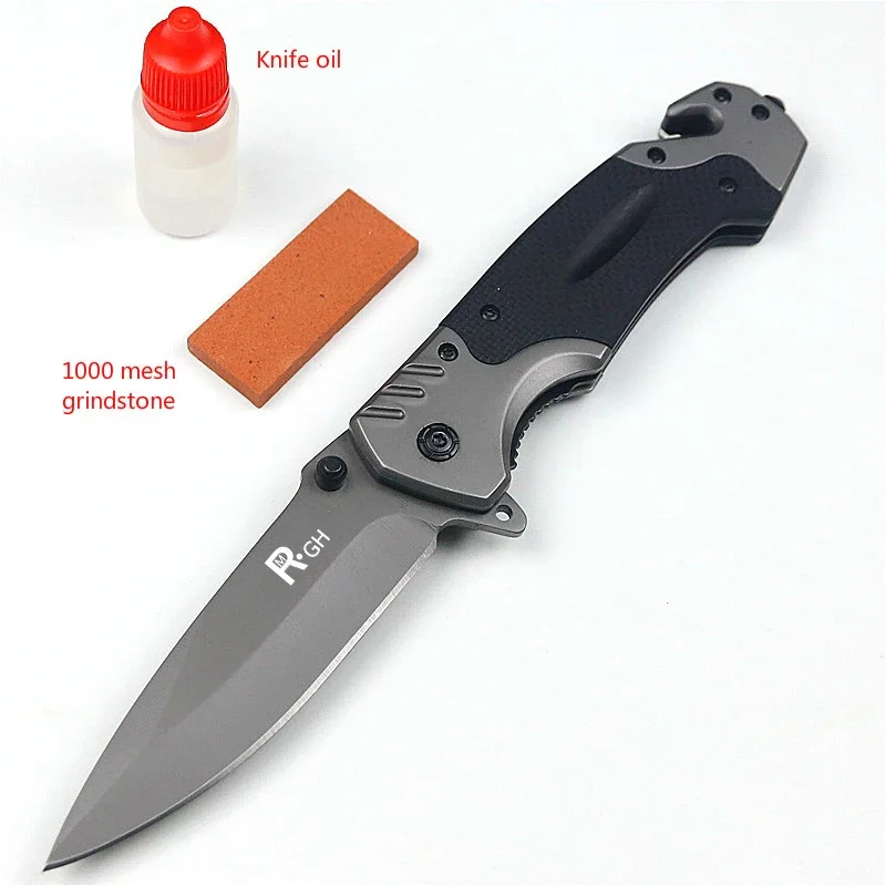 

230mm tactical outdoor folding knife survival combat pocket EDC hunting folding knife + knife oil + grindstone