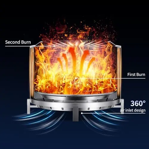 27 inch Stainl Steel Smokel Fire Pit, Outdoor Smokel Firt, Wood Burning Fire Pits for Camping, Bonfire, Low Smoke Firt