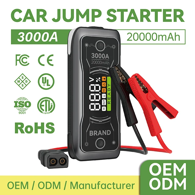 12V 3000A Peak Portable Battery Moped 8L Petrol or Diesel Car Jump Starter 20000mAh