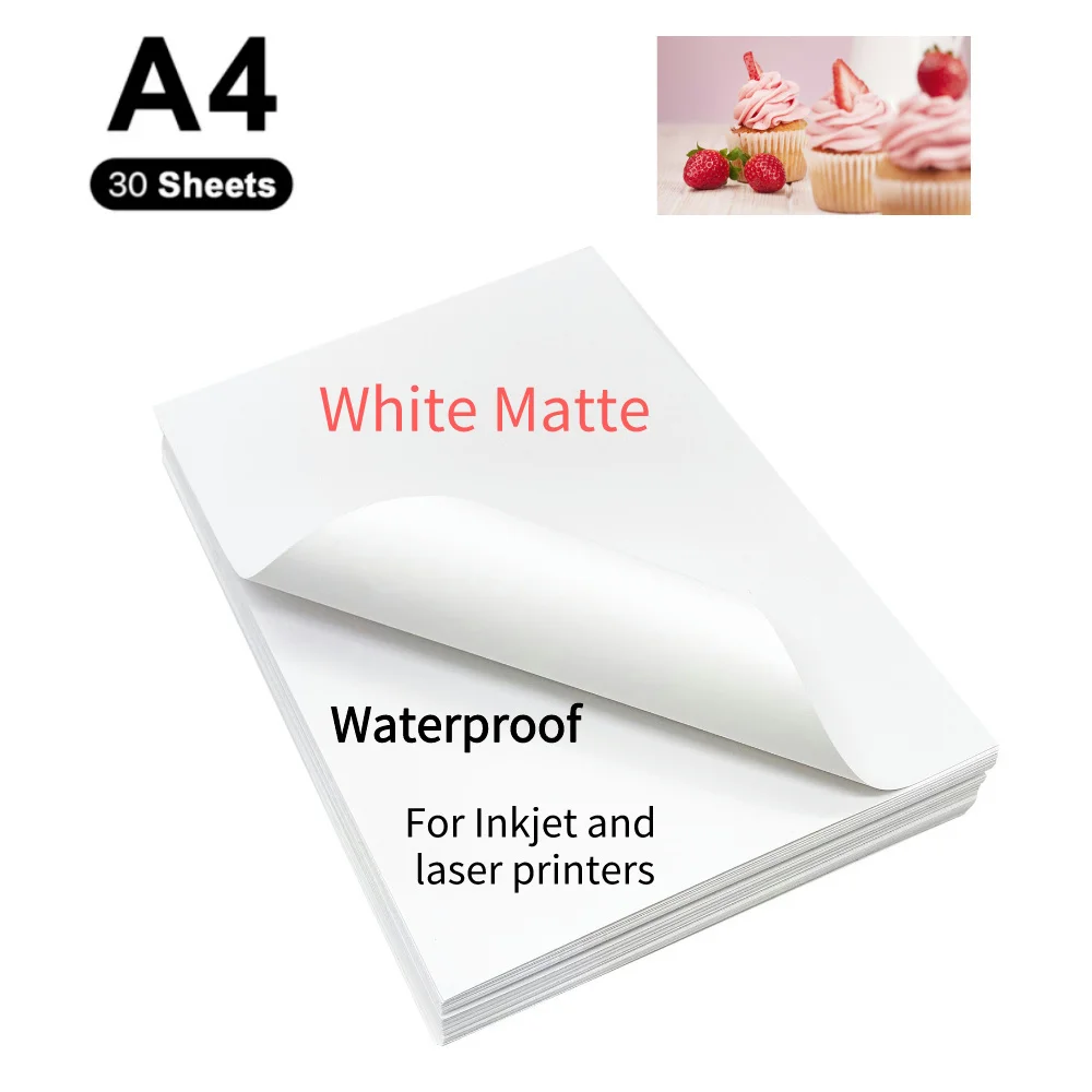 Printable Vinyl Sticker Paper 30 Sheets 100% Transparent Self-adhesive Waterproof A4 Copy Paper DIY Label for Laser Printer