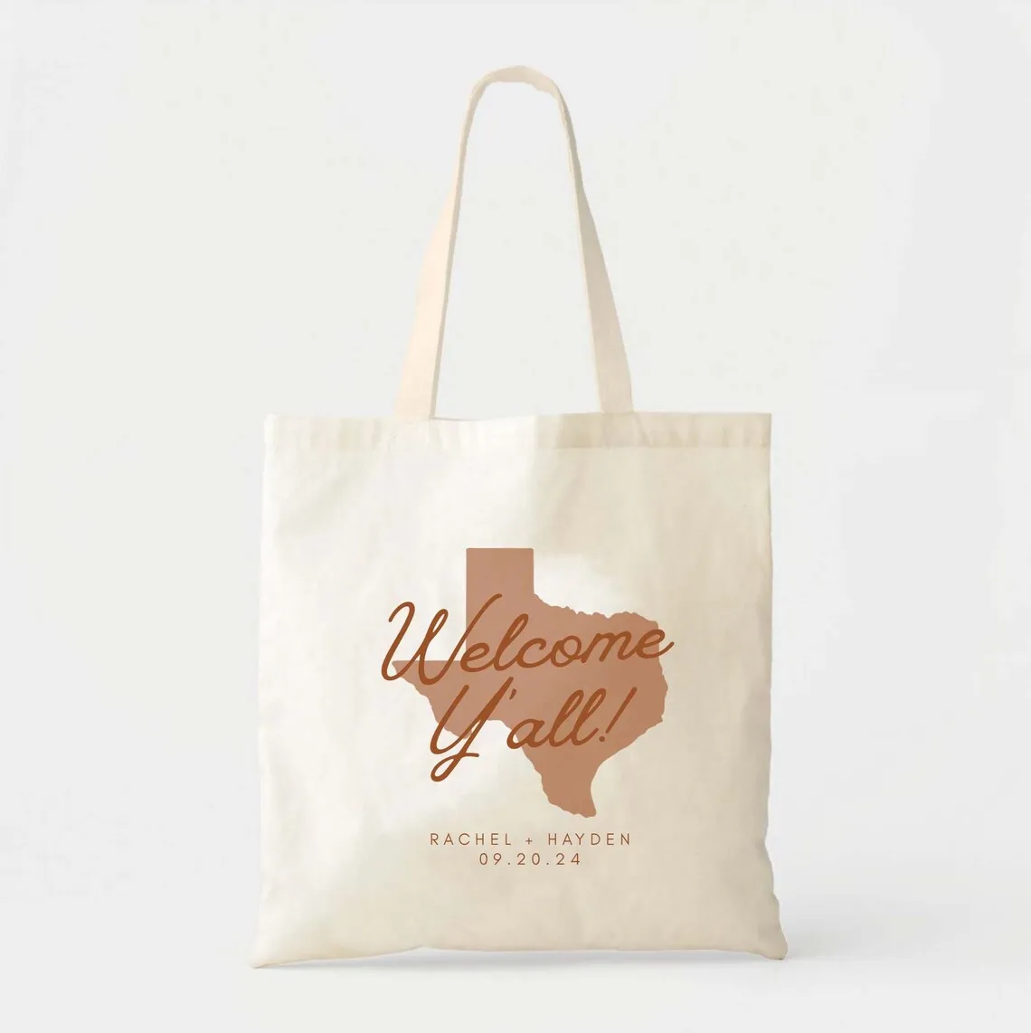 Welcome Y'all Tote - Texas Wedding Welcome Bags - State Outline Tote - Wedding Guest Tote - Bridesmaid Gift - Favor Bag - Locati