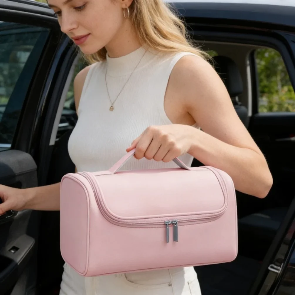 

Large Capacity Hair Dryer Storage Bag PU Leather Waterproof Double Layer Non Slip Interior for Travel Salon Home Organization