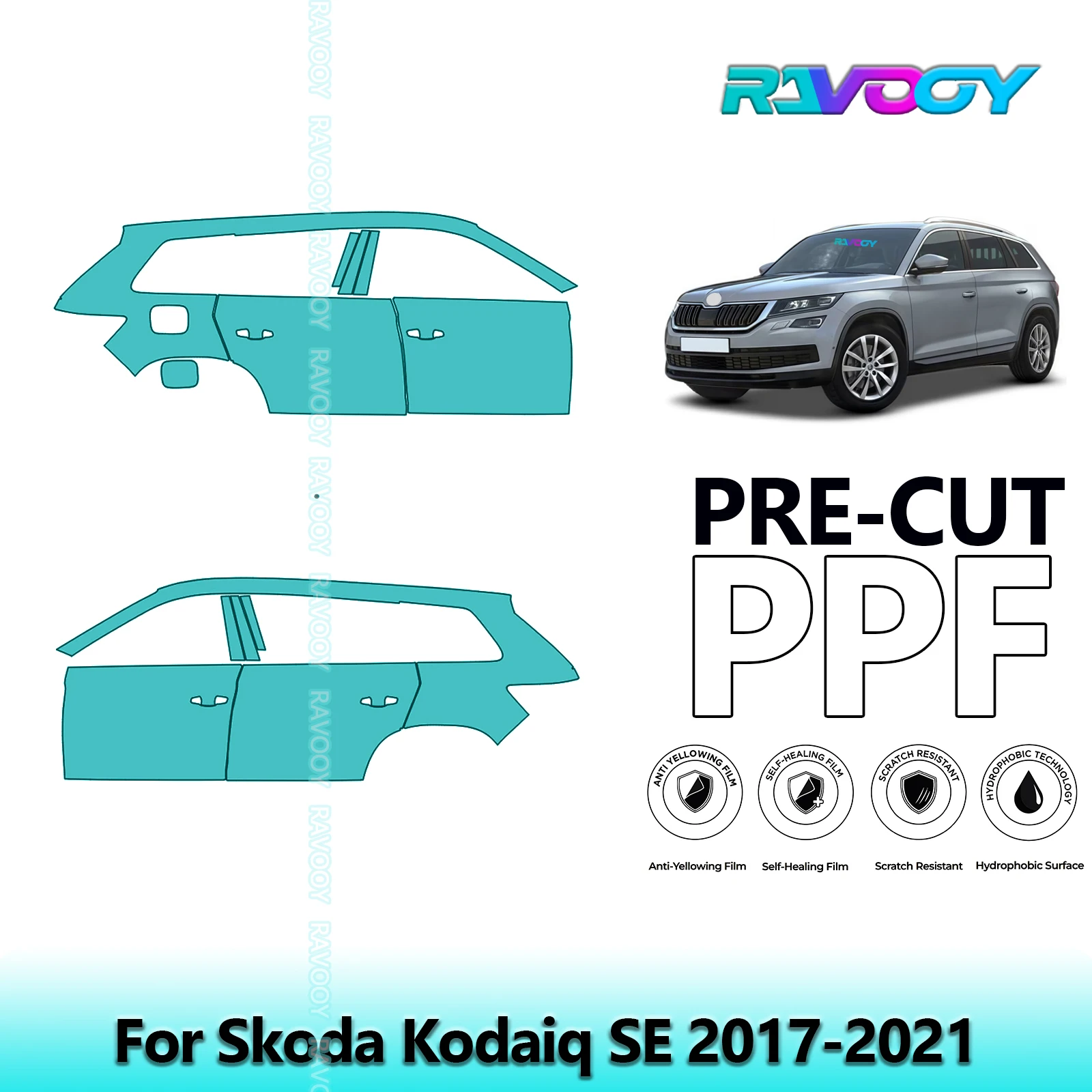 

For Skoda Kodaiq SE 2017-2021 8.5mil Clear Matte Pre-Cut PPF Door & A/B Pillar Kit TPU Paint Protection Film Set