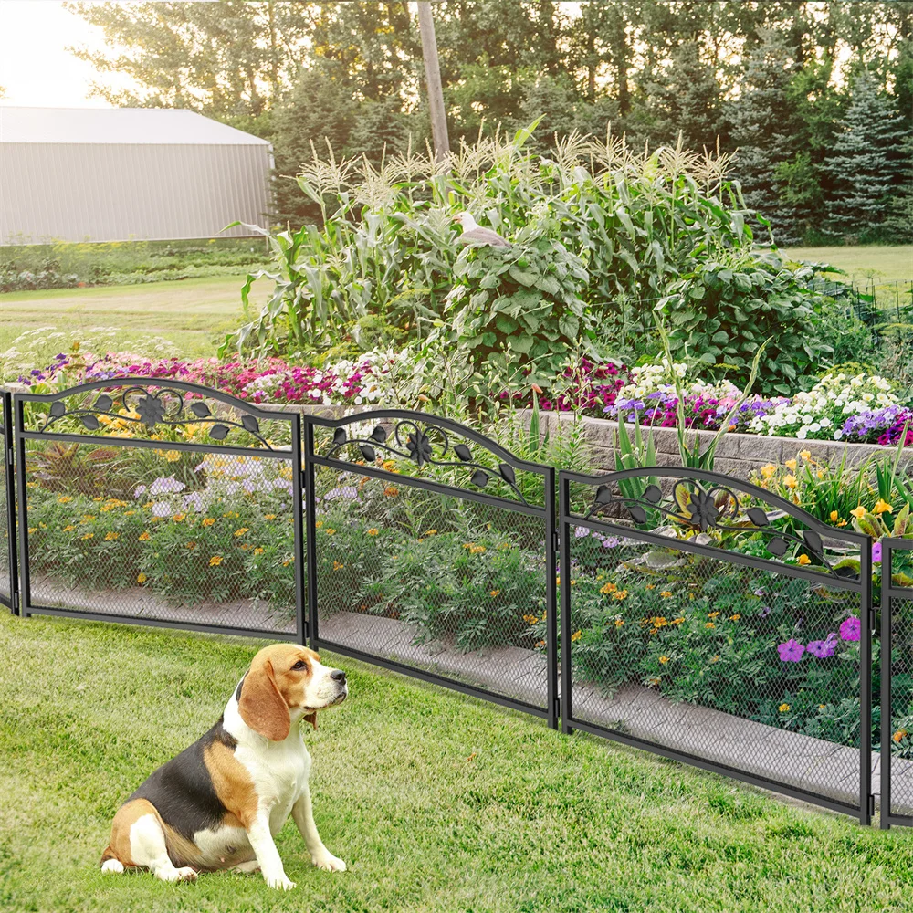 Set of 5 Dog Fence Panels Wrought Iron Pet Dog Animal Barrier Board Rails Pet Running Exercise Edging Border Guard Fencing