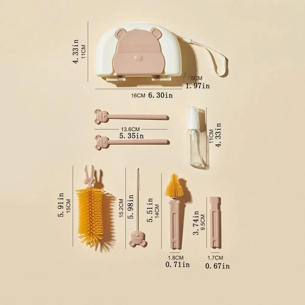Ensemble de brosses de nettoyage de bouteilles multifonctions, Kit de brosses à biberons ours Lion, égouttoir de rangement 8 en 1, brosse de lavage de tasse en verre
