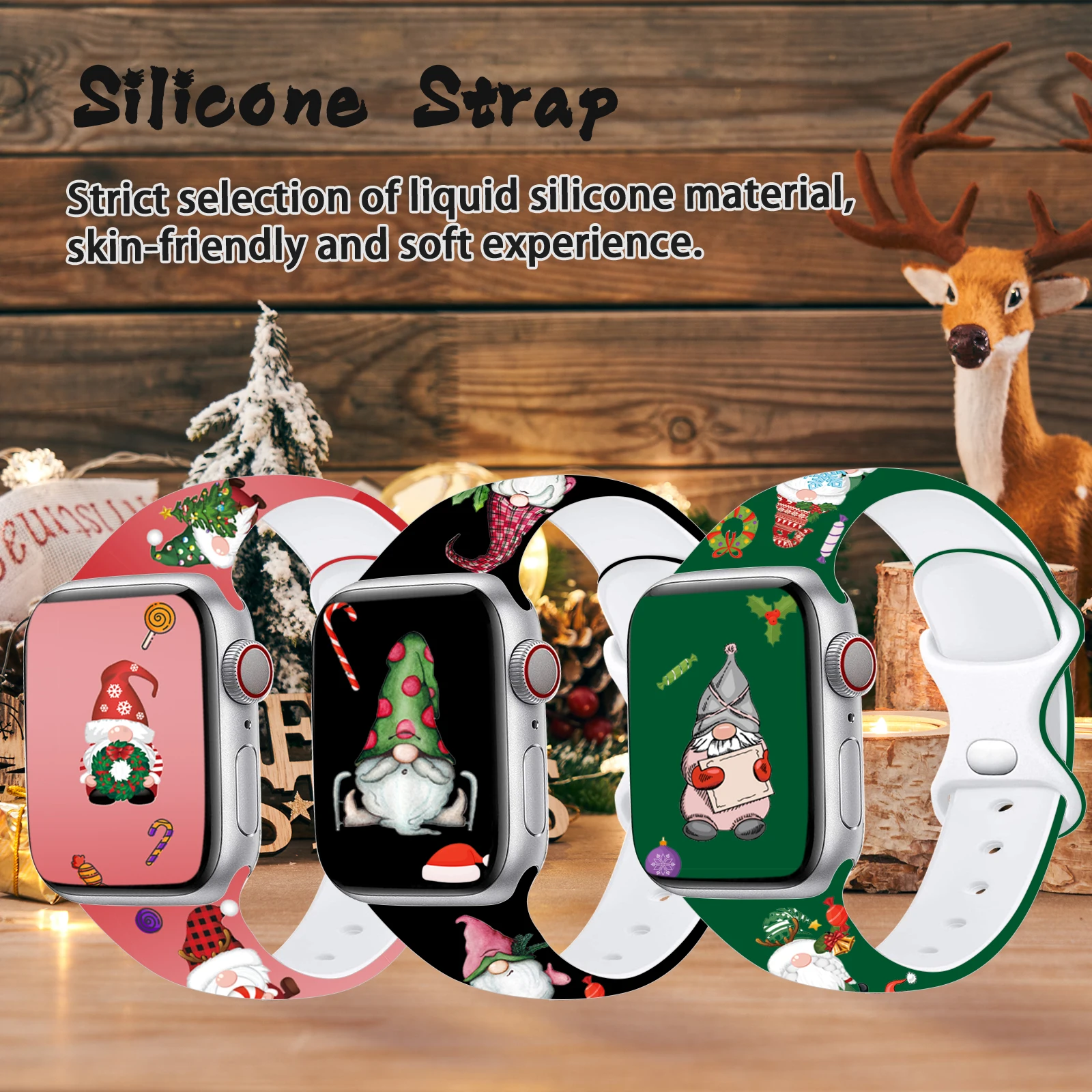 

Christmas Dwarfs Printed Strap for Apple Watch 11 10 9 8 Watchband Replaceable Bracelet for iWatch 44mm 42mm 41mm 40mm Band