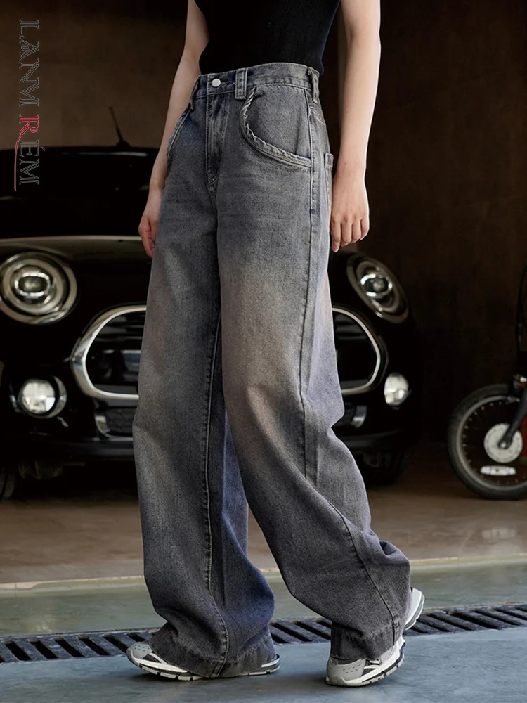 [LANMREM] Streetwear Jeans For Women Vintage Loose Straight Wide Leg Pants Female Vintage Trousers Fashion 2024 Spring New