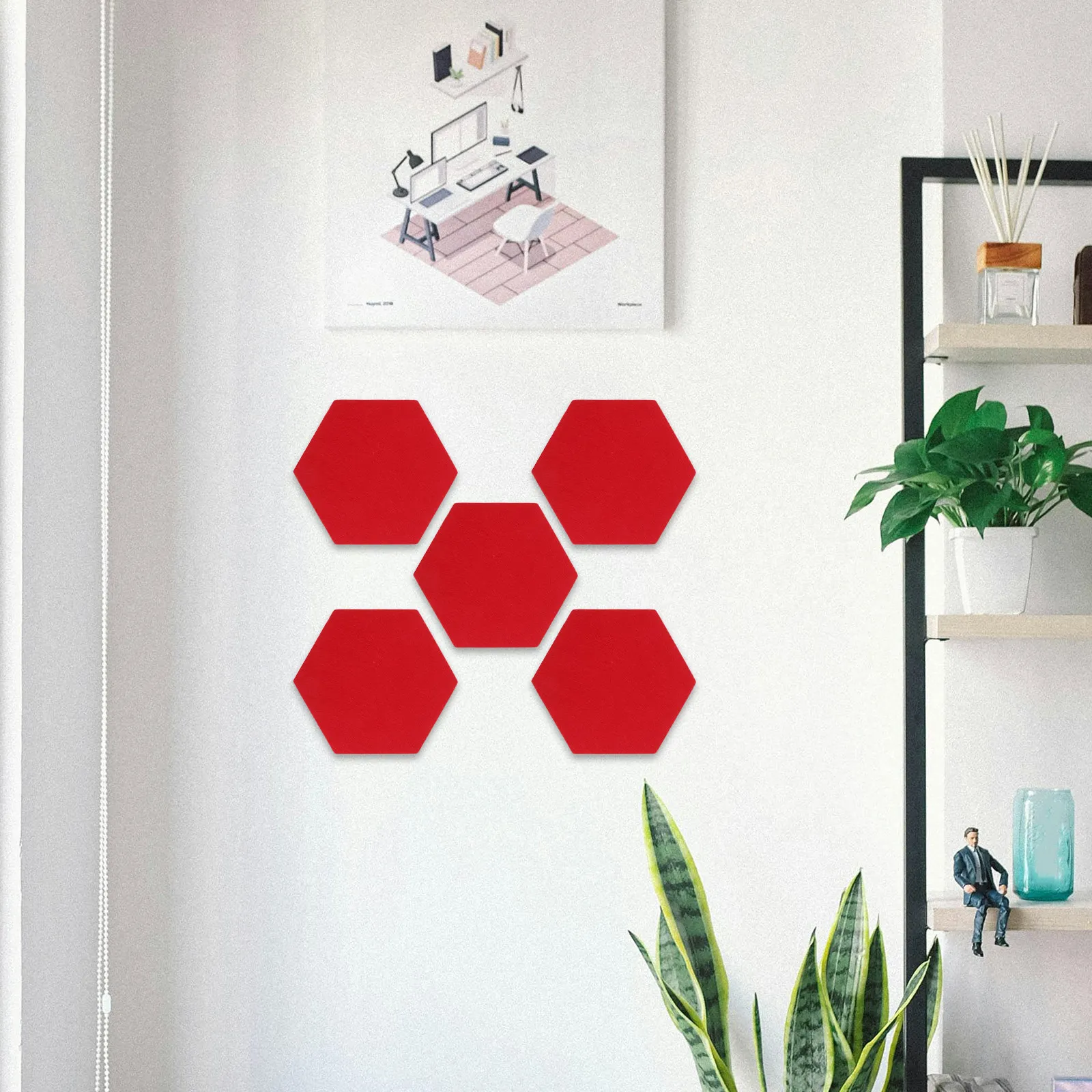 12Pcs Felt Wall Pin Boards Hexagon Acoustic Panels Self Adhesive Decorative Tiles for Home Office Interior Sound Absorbing Wall - view 6