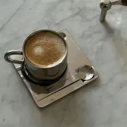 A Set Vintage Food Stainless Steel Coffee Cup Dish Spoon Suits Coffee Milk Latte Cup Nordic Style Design Metal Cup Plate Spoon