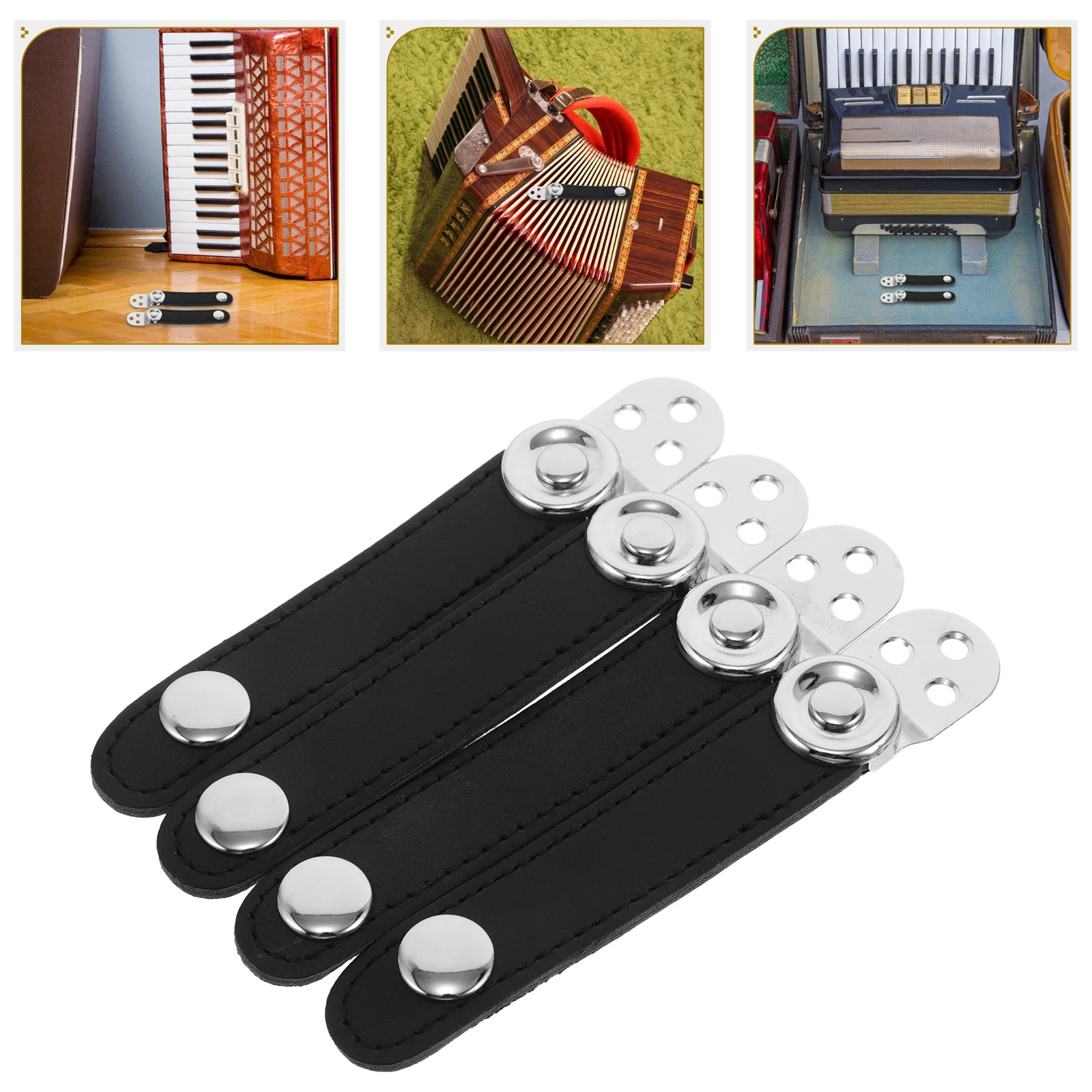 

4 Pcs Accordion Bellows Buckle Fittings Bass Straps Universal Accessories Belt Black
