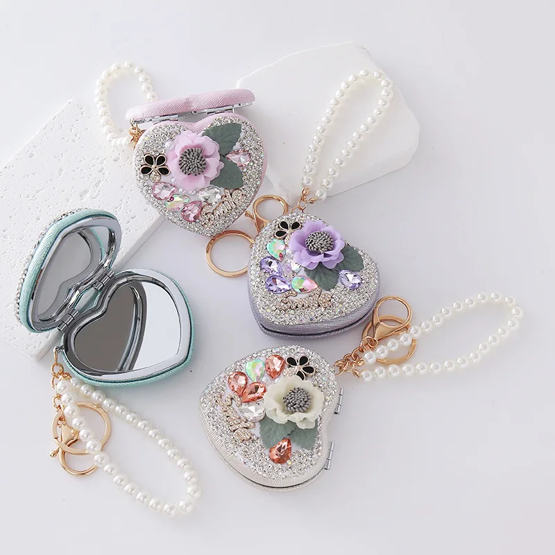 Exquisite Diamond Inlaid Folding Makeup Mirror Ladies' Handbag Pendant Home Decoration Mirror