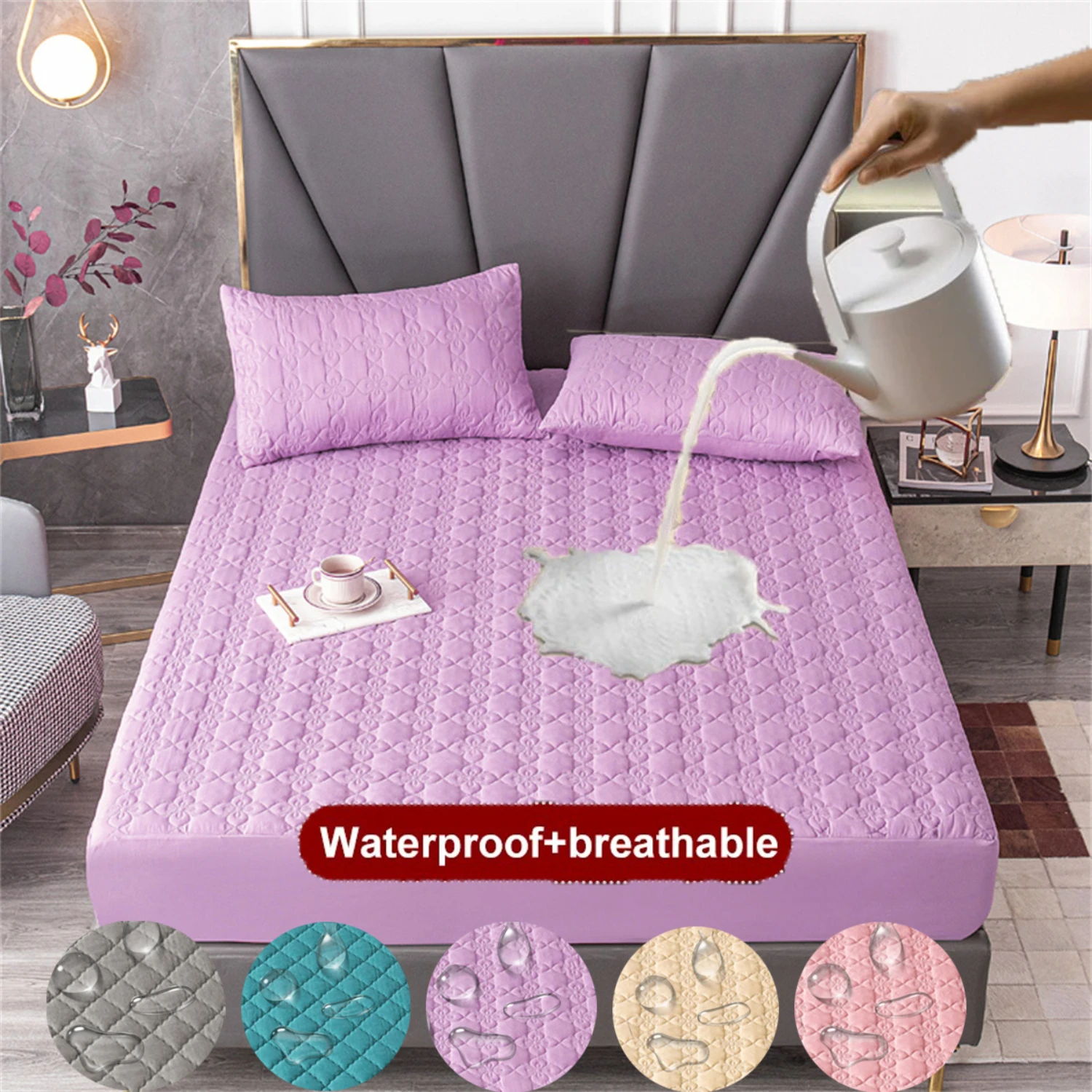 Waterproof Quilted Mattress Cover | Skin-Friendly Thicken Latex Mat Bed Covers Pad | Fitted Sheet Protector Bedspread | Availabl