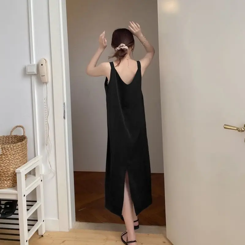 

Sexy Sleeveless Women Dress French Harajuku Fashion Long Skirt Party Dating 2023 Tank Strap Designer Clothes Beach Outing Split