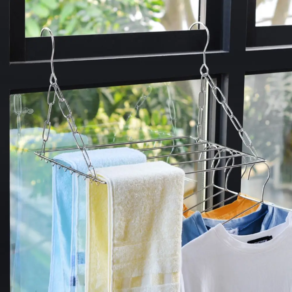 Creative Hanging Drying Rack Stainless Steel Household Clothes Hanger Windproof Space Saving Underwear Socks Clip Laundry