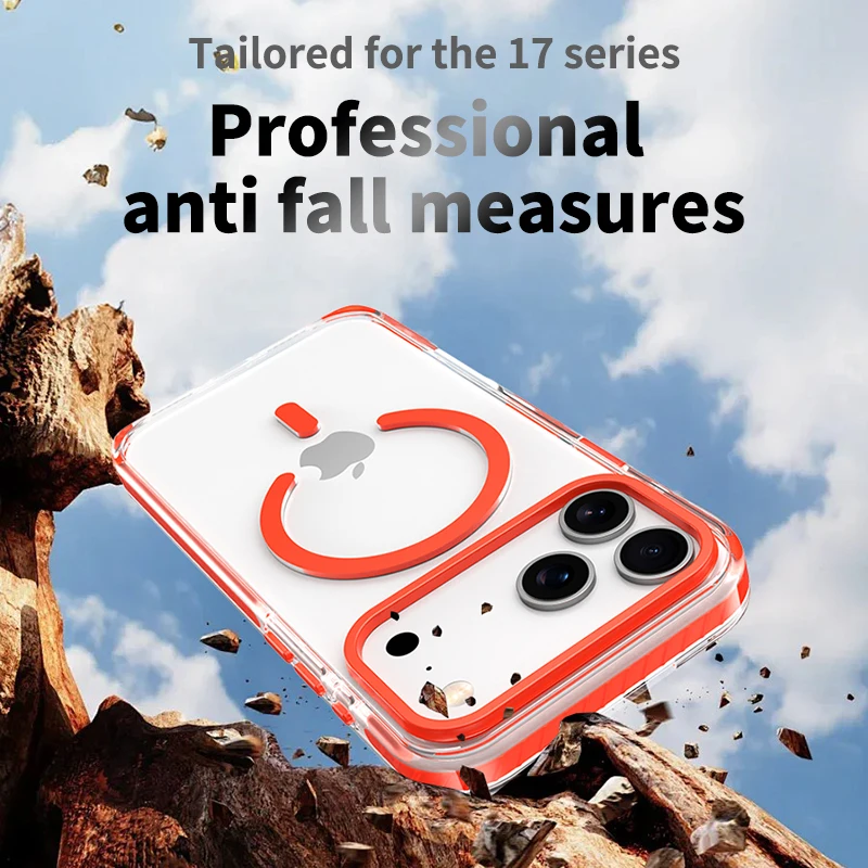 Custodia magnetica trasparente Fishion MagSafe per iPhone 17 Pro Max / Cover anti-impronte con ricarica wireless trasparente antiurto