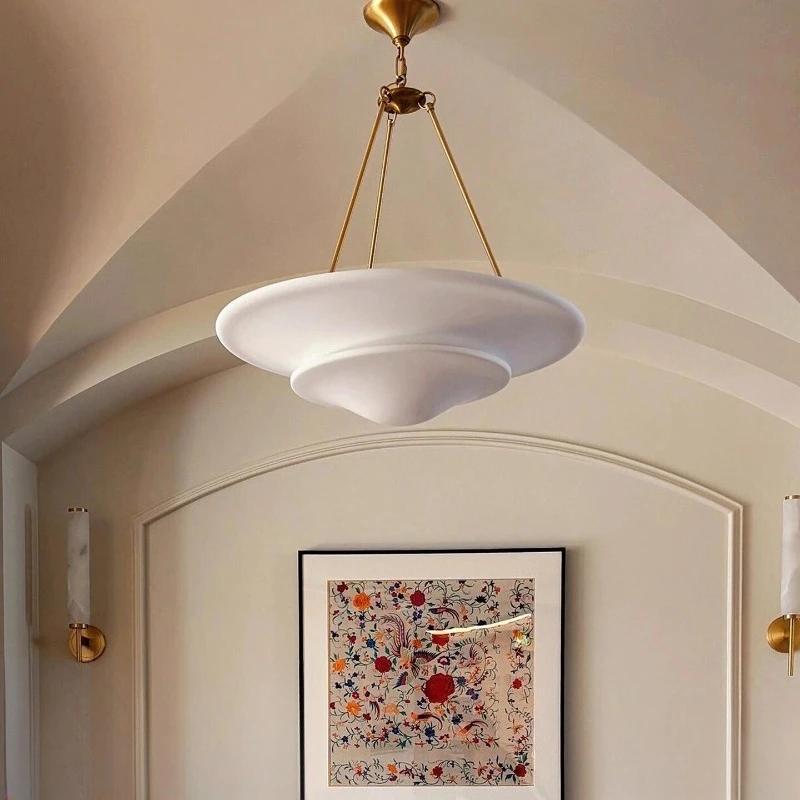 

French living room dining room gypsum all copper chandelier European light luxury villa bedroom wabi sandy wind flying saucer