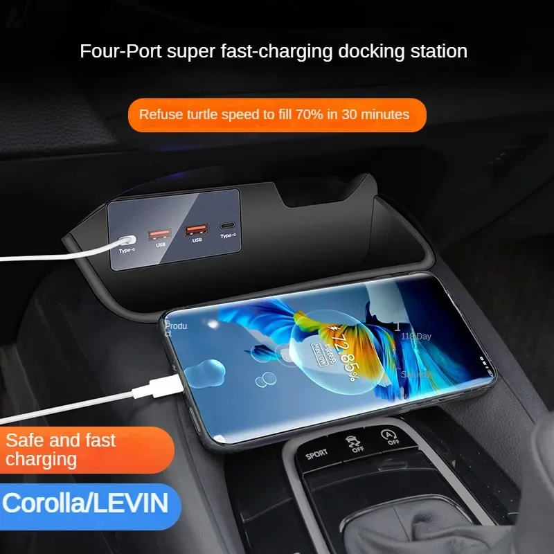 2019-2023 For Toyota Corolla Levin Car Fast Charger USB Shunt Hub Splitter With Cigarette Light To Type C USB Phone Charge 90W