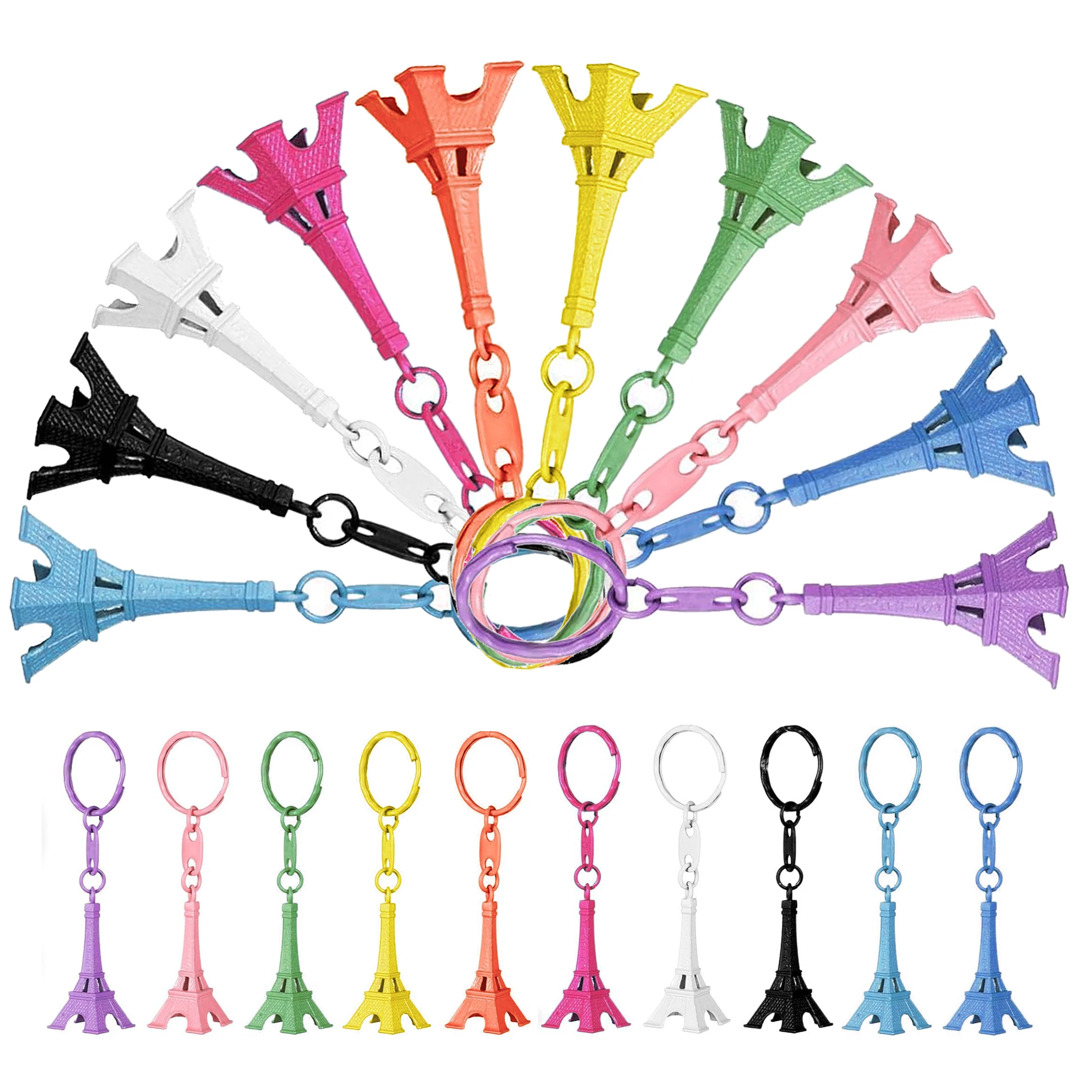 10-100Pcs Paris Eiffel Tower Keychain Mini Eiffel Tower Keyring Candy Color Key Ring 10 Colors