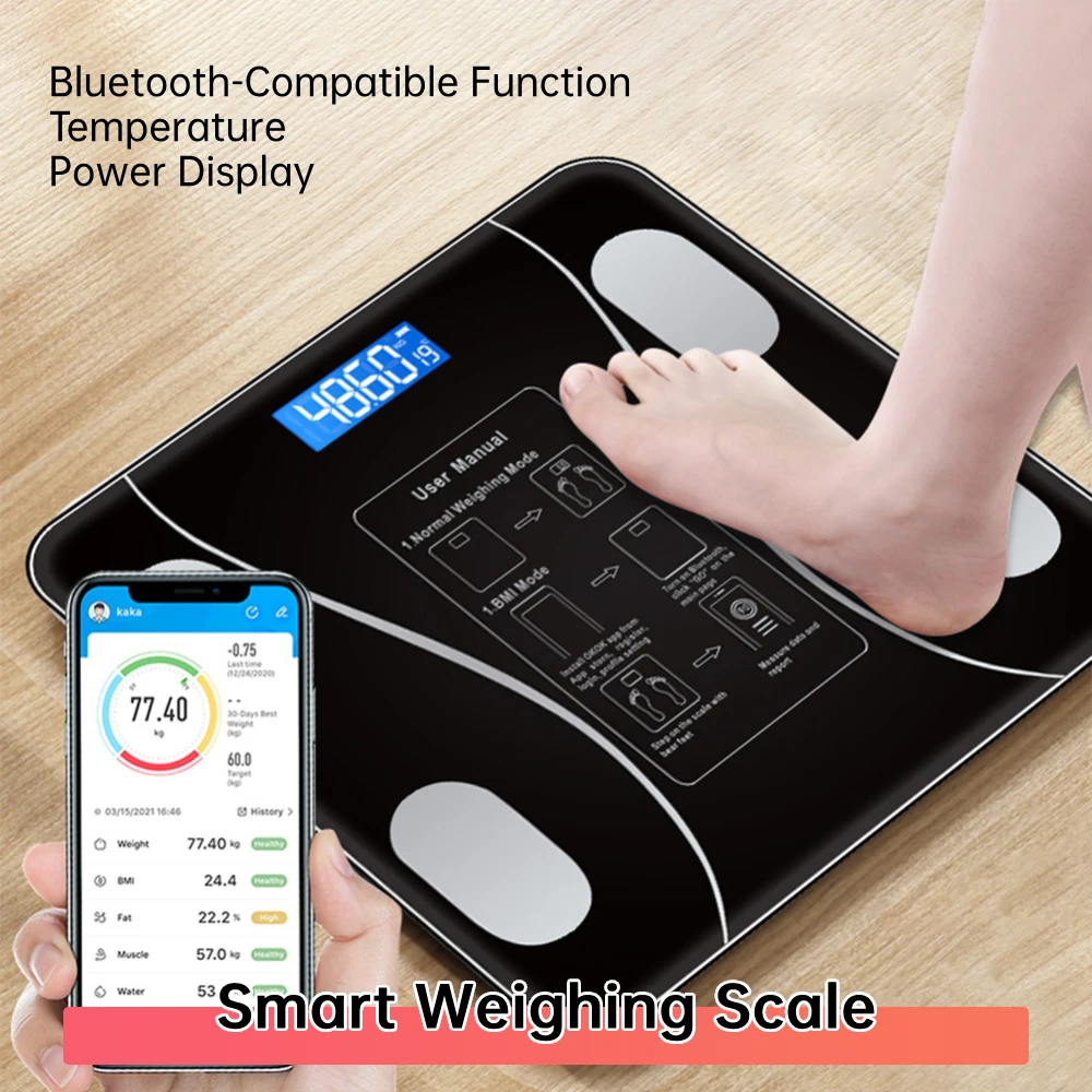 Smart Weighing Scale Bluetooth-compatible Electronic Intelligent Weight Loss Body Fat Scale Balances Temperature Power Display