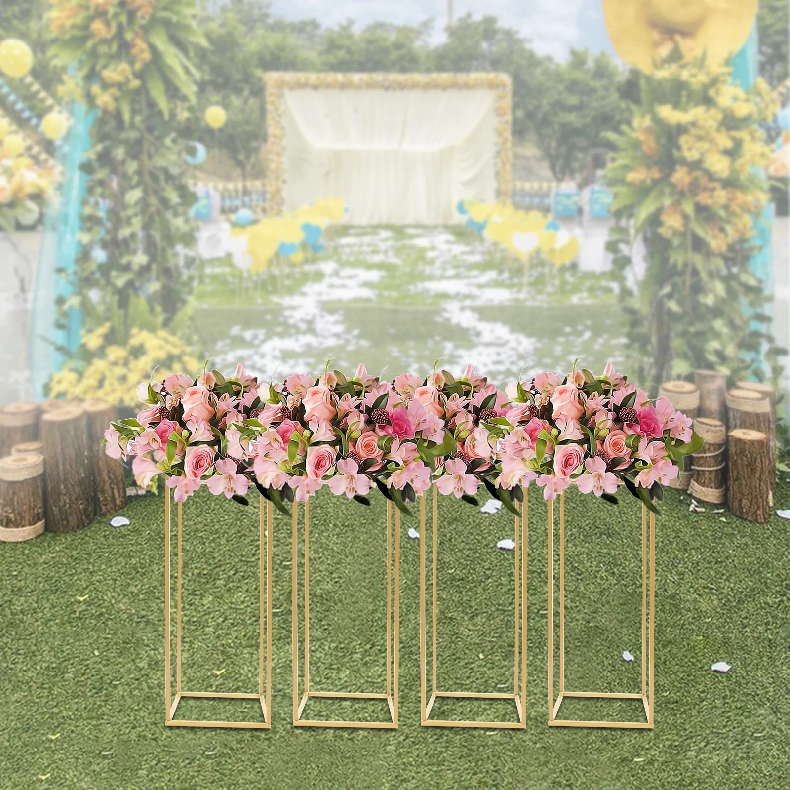 4Pcs Wedding Flower Stand Set Metal Column Rack Wedding Prop Decor Balloon Display Holder
