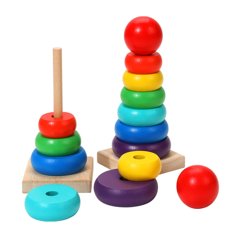 Baby educational toys wooden stacked rainbow tower toddler games Montessori children's tower