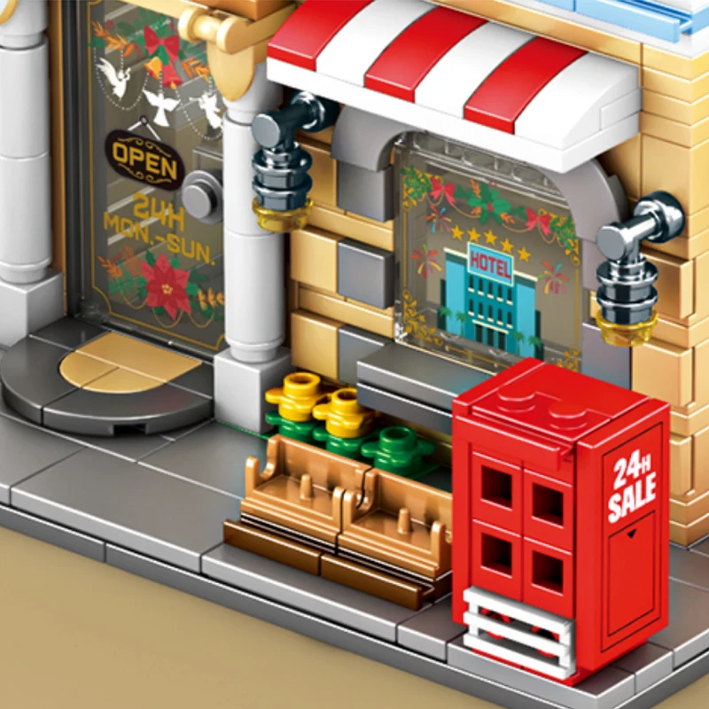 فندق اللبنات نزل اللبنات المعمارية لعبة بنات سلسلة المدينة التجمع مصغرة لغز نموذج الأولاد لعبة أطفال