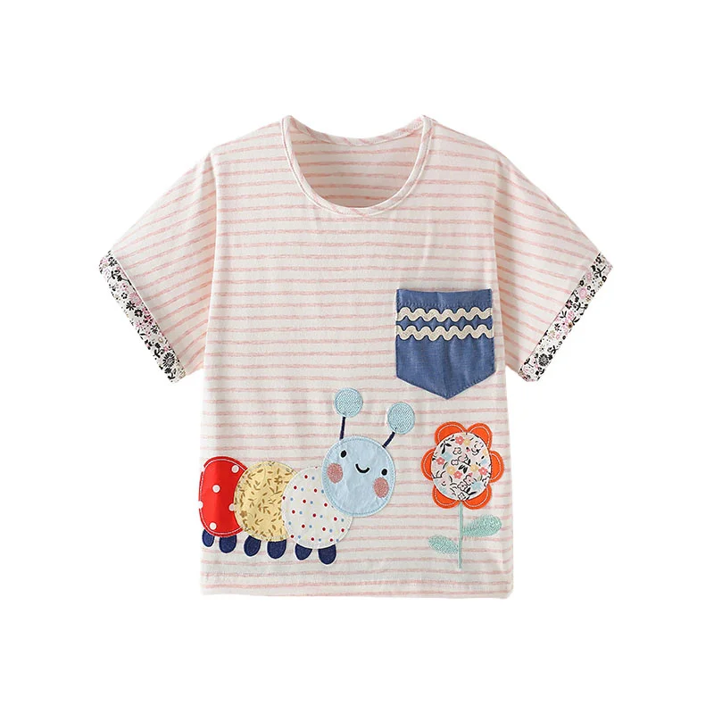 

Jumping Meters 3-8T Striped Summer Girls Tshirts Animals Applique Hot Fashion Tops Tees Baby Clothes Children's Tees Tops