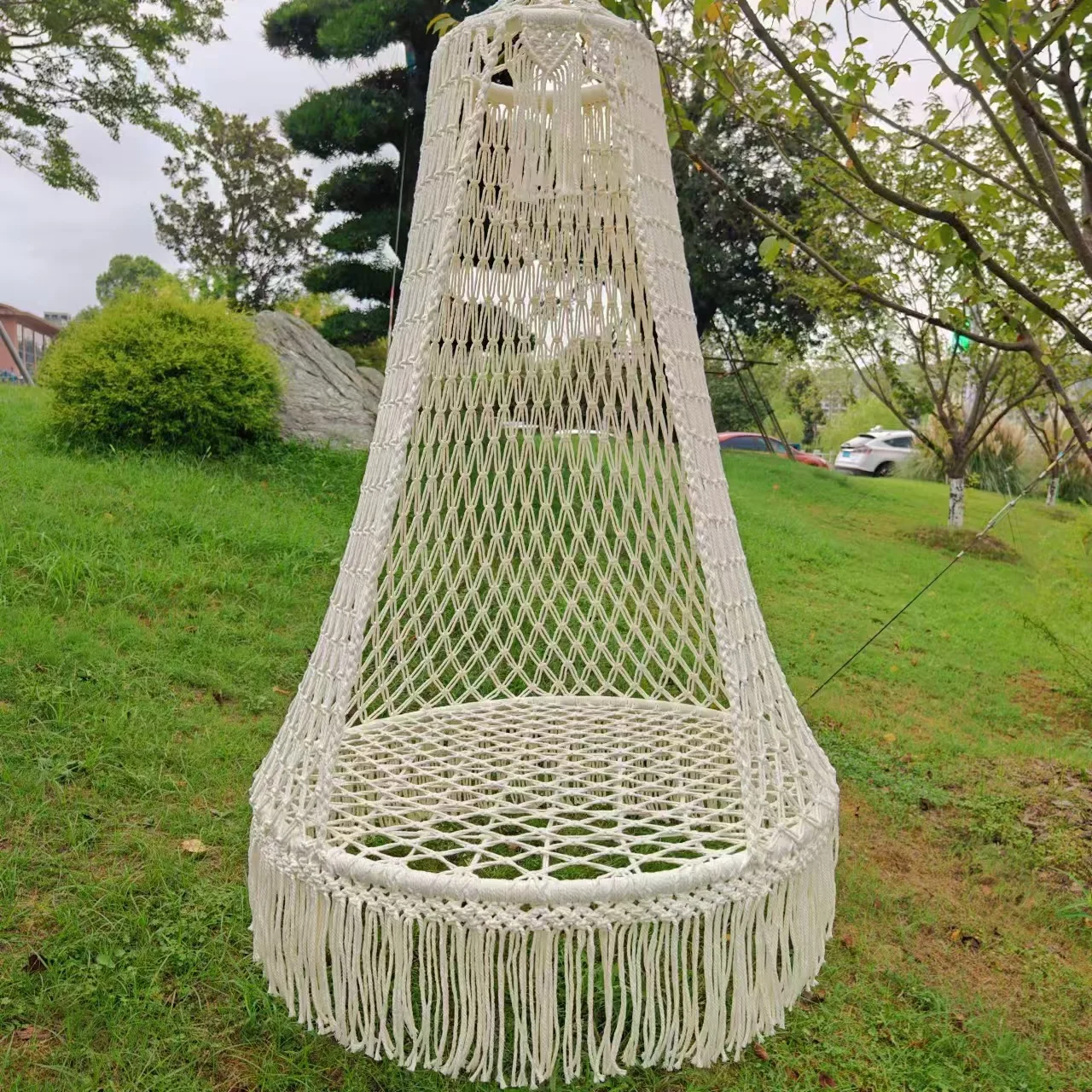 Handmade Bohemian Fringe Hanging Chair Indoor Outdoor Swing Hammock for Garden Patio