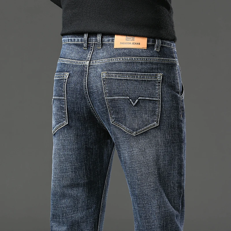 Calças jeans retas e macias para homens, roupas casuais masculinas, calças jeans, marca de negócios, nova moda, primavera, 2024