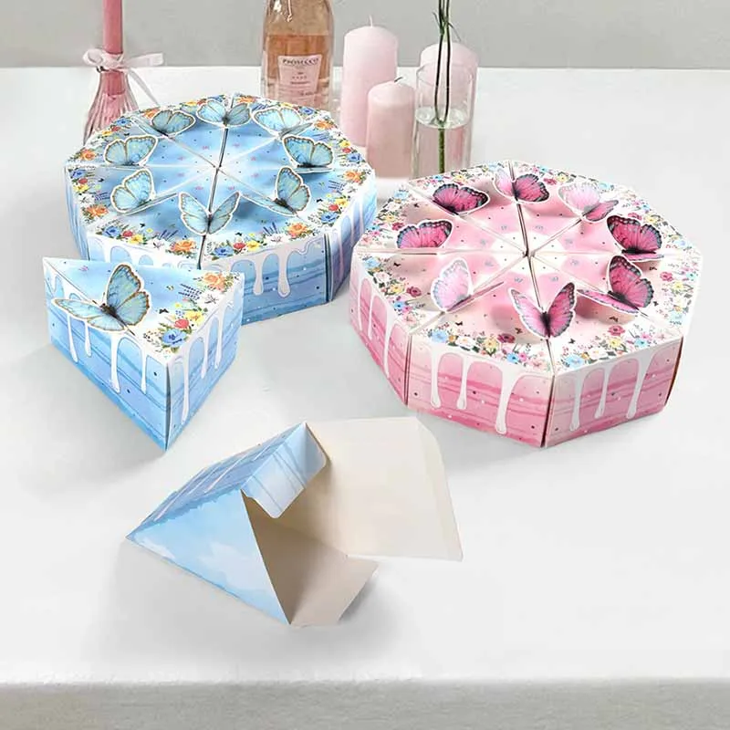 8/16 Stück Dreieckige Kuchen-Schmetterlings-Geschenkbox aus Papier, Keks-, Babyparty-, Süßigkeiten- und Dessertverpackungsbox, Kindergeburtstagsparty-Zubehör – Detail 4