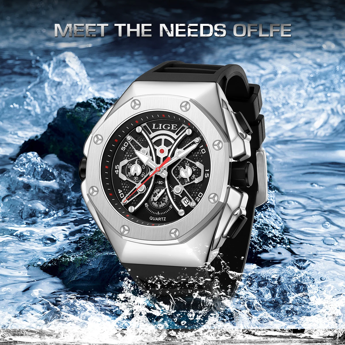 LIGE Top Man Clock Waterproof Luminous Luxury Men's Watches Time Display Digital Stainless Steel Men Quartz Watch Homme +Box