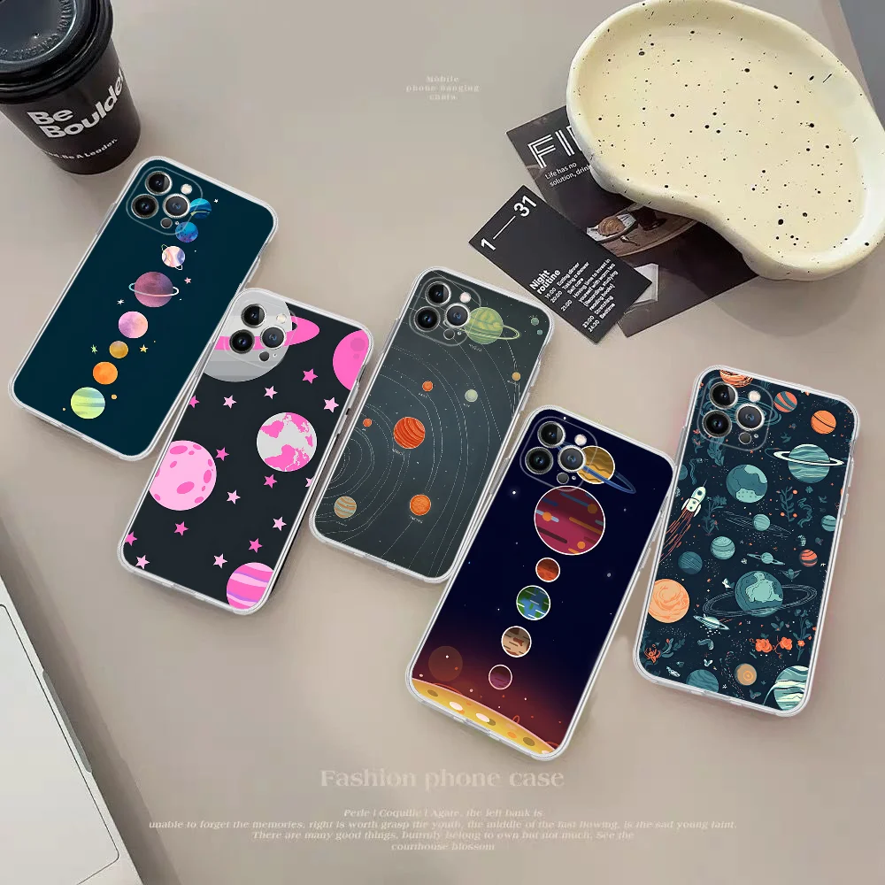 Solar System Planets Phone Case For iPhone 15 14 13 12 Mini 11 Pro XS Max X XR SE 6 7 8 Plus Soft Silicone Cover