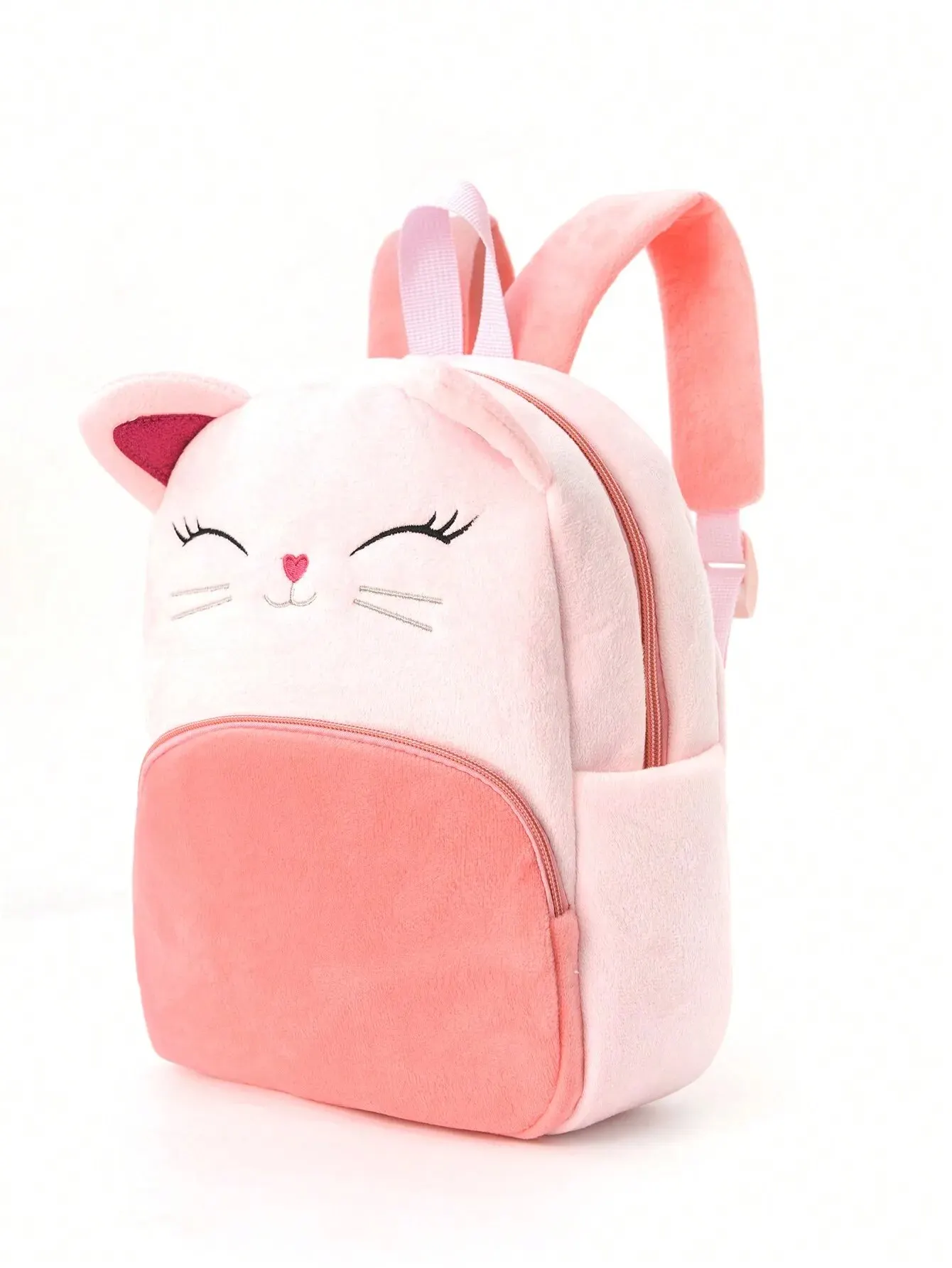 1 pezzo rosa simpatico cartone animato ricamato gattino peluche zaino per bambini di grande capacità per ragazze e bambini, zaino classico