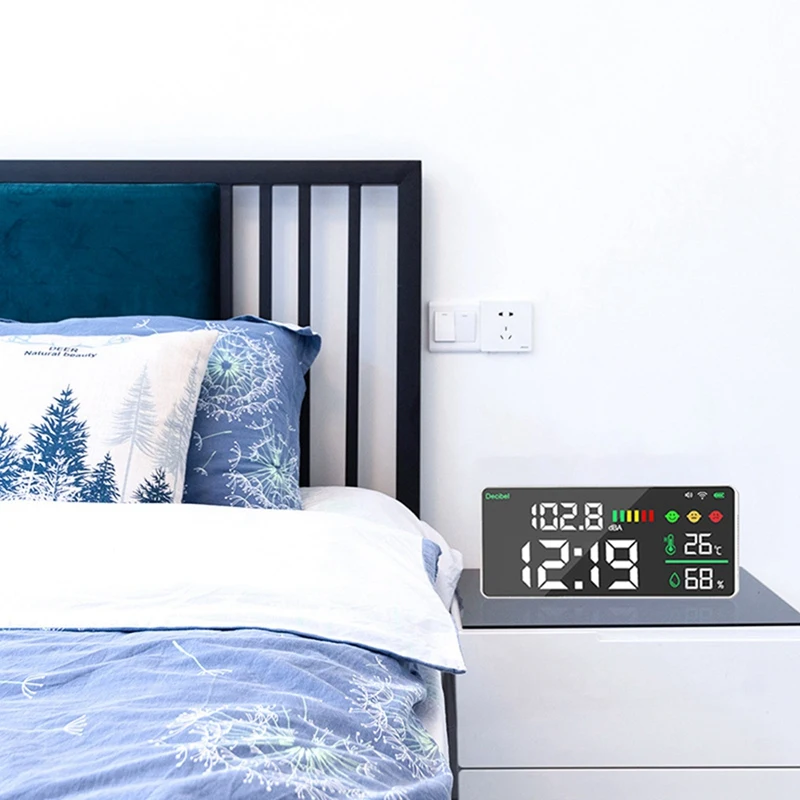 Wall Mounted Smart Noise Tester Decibel Meter Temperature And Humidity Monitor LED Large Screen Decibel Meter