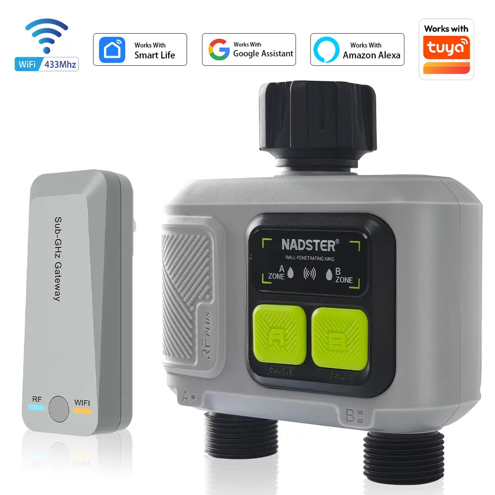 Tuya WiFi+RF433 smart garden sprinkler water timer, two-way rain delay filter, programmable automatic irrigation Works with tuya