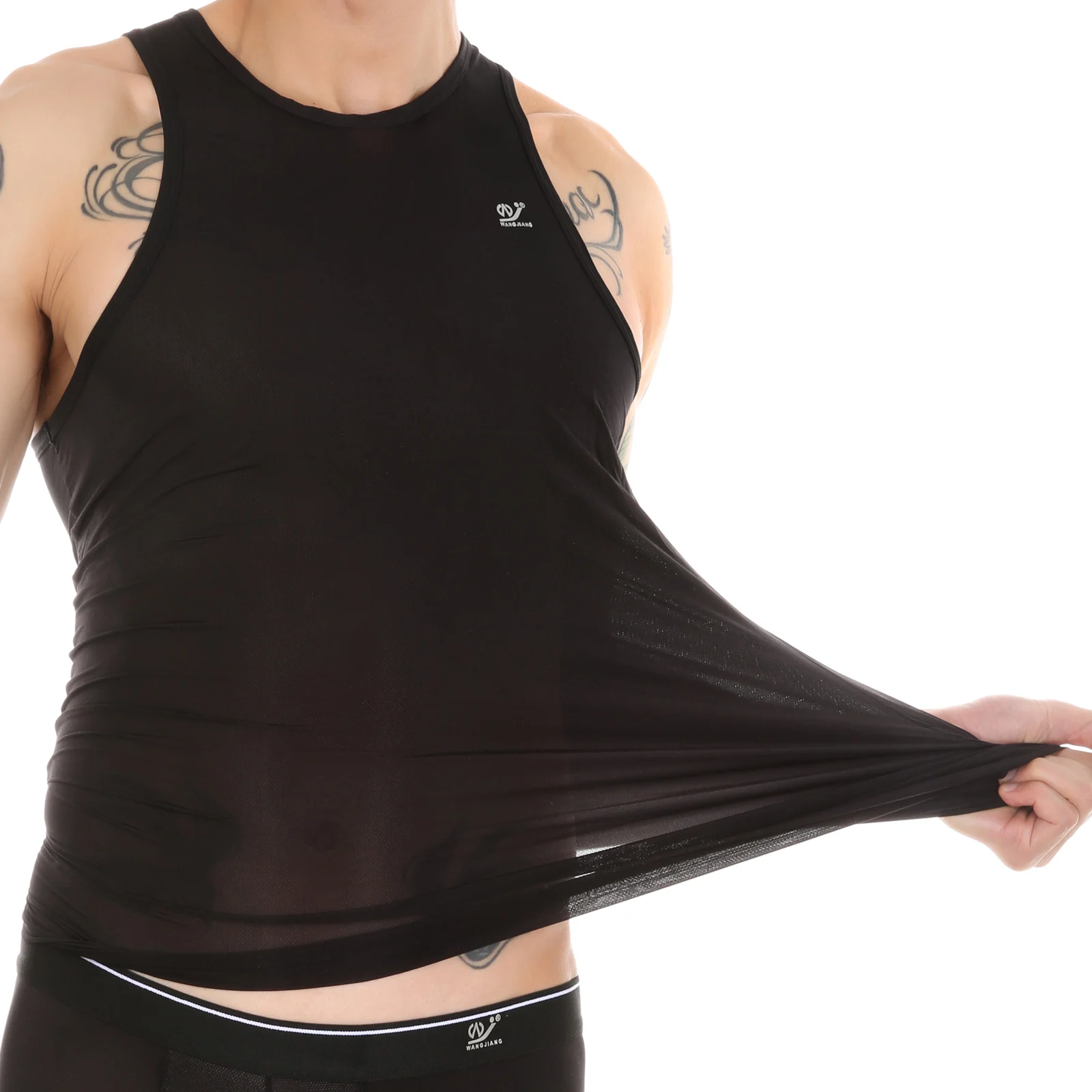 Men Running Vests Mesh Ice Silk Sportwear Tank Tops Sleeveless Sheer Undershirts Sexy Fitness Gymwear Bodybuilding