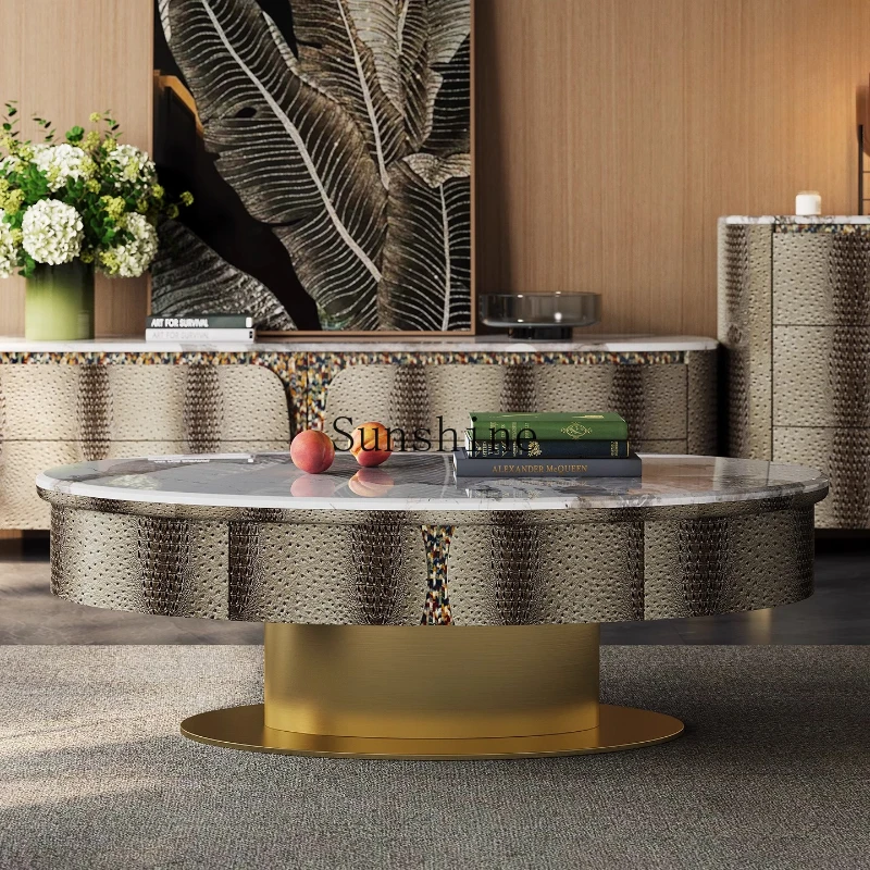 

Premium light luxury coffee table living room custom Italian mansion large flat floor fashionable marble oval table