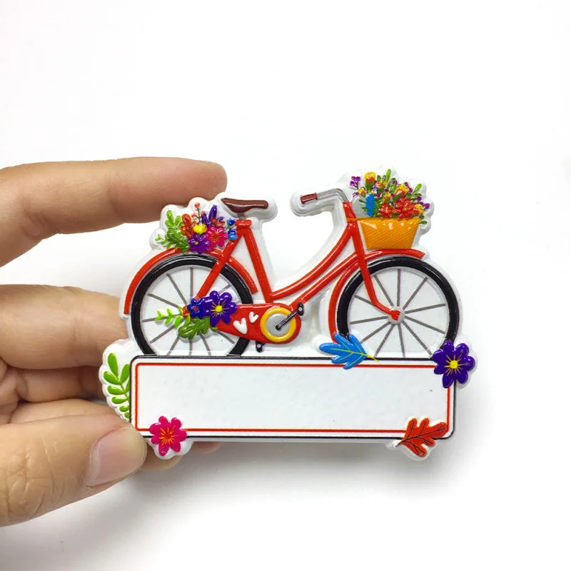 Amsterdam Flower Basket Bike, Netherlands3dCultural and Creative Refrigerator Magnets High-Value Home Decor Crafts
