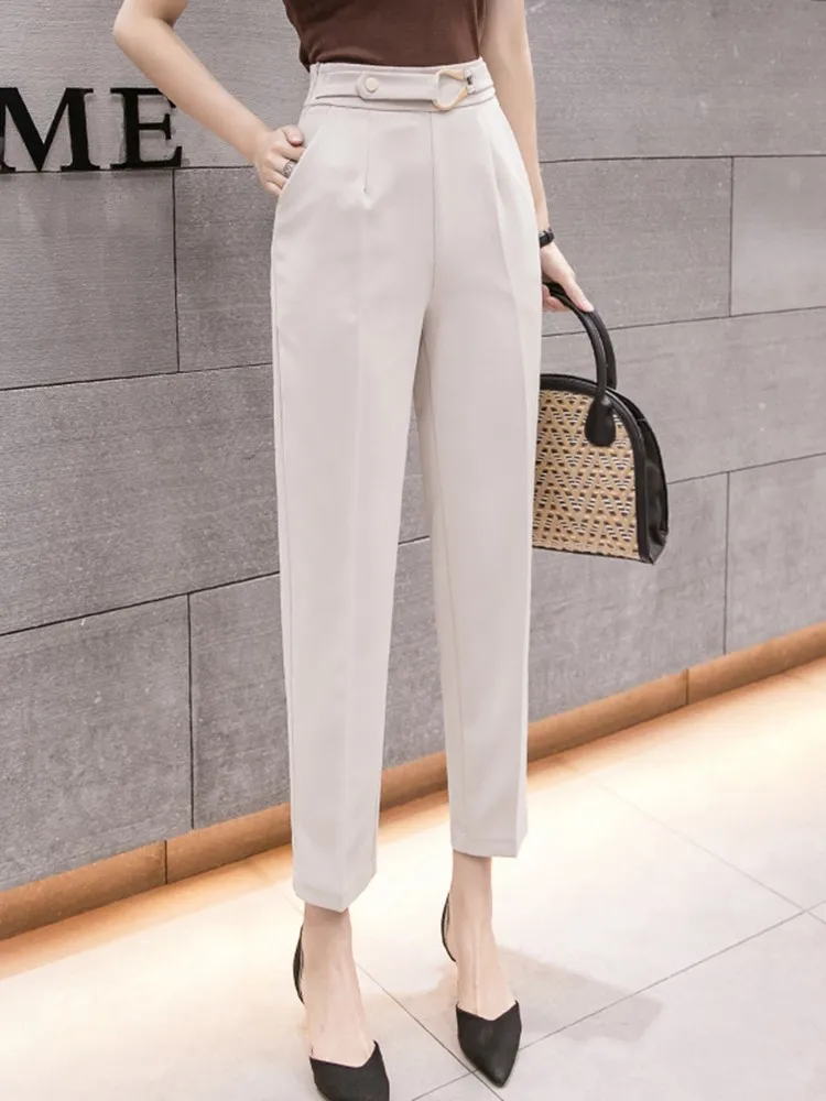 Office Lady Elegant Pencil Pants New 2022 Spring Korean Style All-match Straight High Waist Women Ankle-length Pants W1069