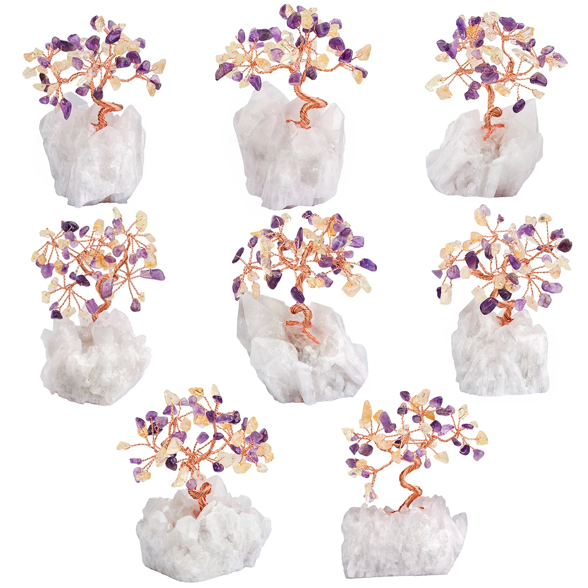 Crystal Stone Tree With Raw Rock Quartz Base, Bonsai Lucky Money Tree Fengshui Home Decoration