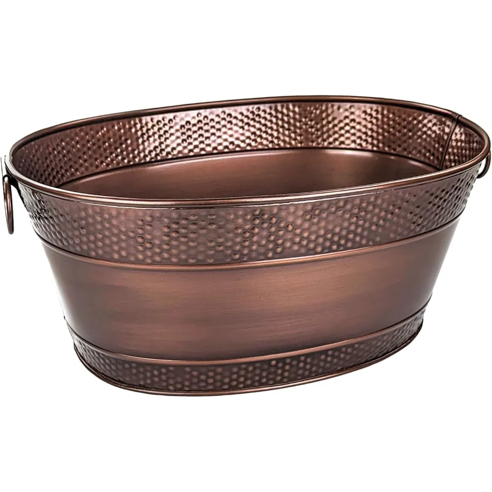 

Galvanized Beverage Tub for Parties, Oval Drink Bucket with Handles, Colt Copper Finish Wine Chiller Drink Cooler