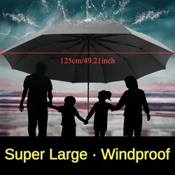 Business Fully Automatic Folding Men Umbrella, Windproof Strong Super Large 125CM, Waterproof Sunproof Sunshade Uv Big Umbrellas