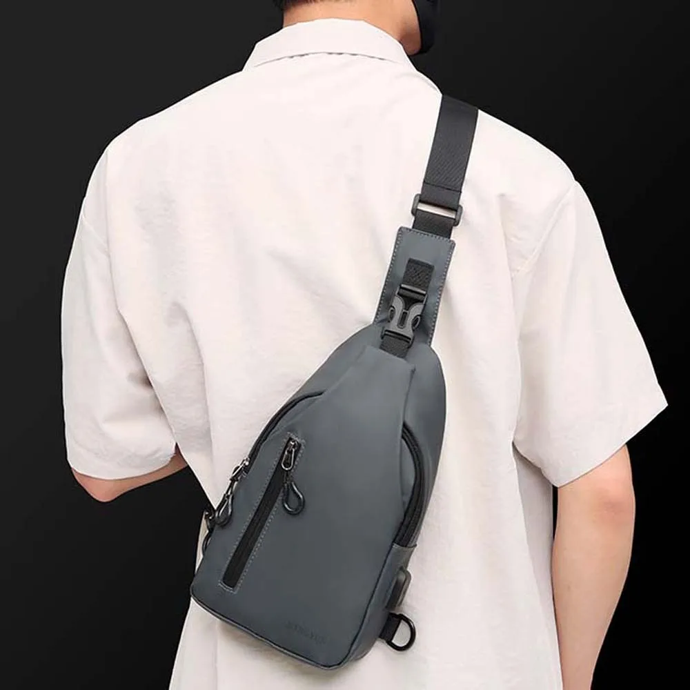 

PU Leather Men's Chest Bag Adjustable Strap Anti-splash Water Outdoor Waist Bag Black Dark Blue Sports Walking Bag Cycling