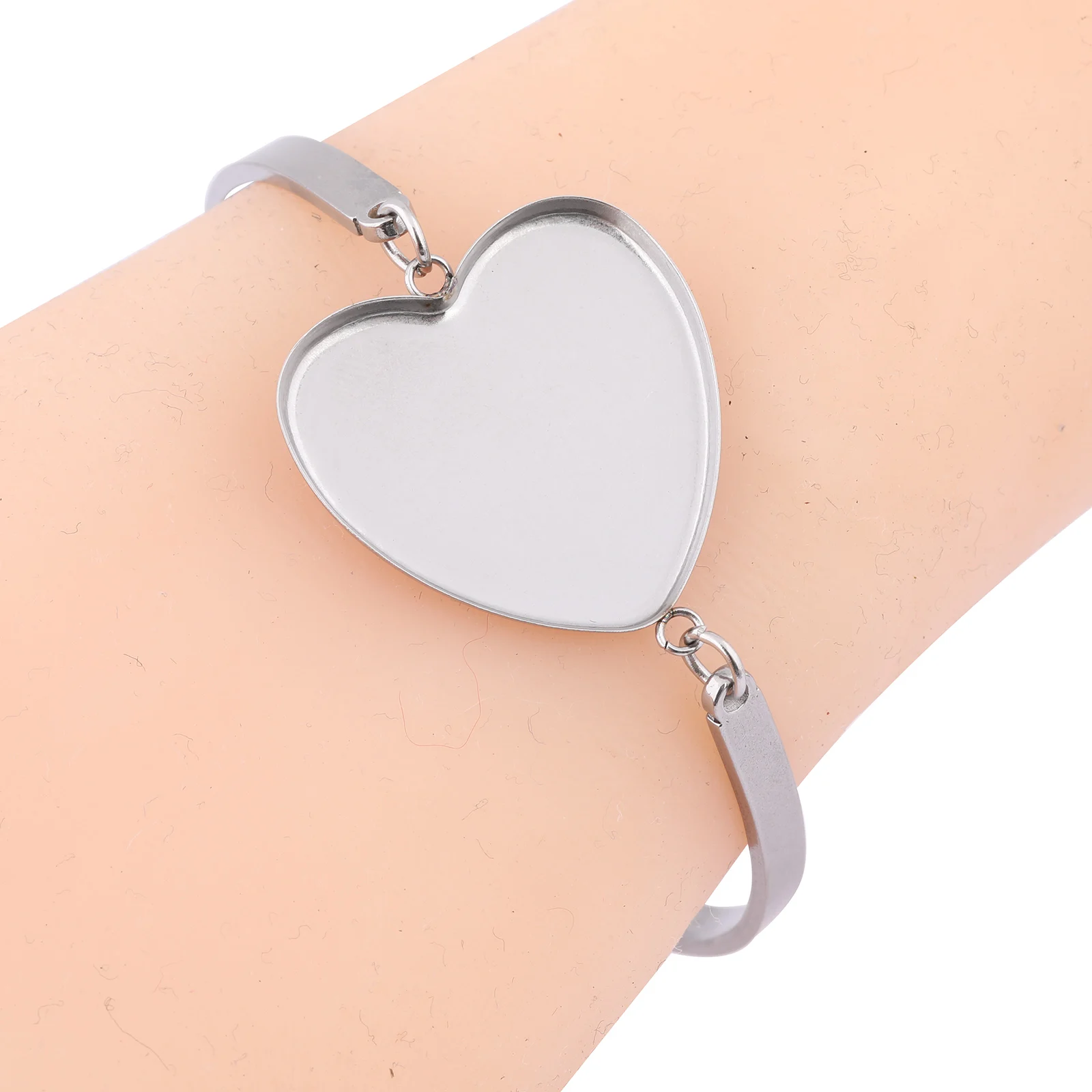 5pcs Stainless Steel 25mm Heart Cabochon Bracelet Base Blanks Diy Bezel Bangle Setting Trays For Jewelry Making Supplies