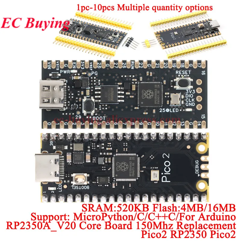 RP2350A_V20 Replace PICO2 Raspberry Pi RP2350 RISC-V Hazard3 520KByte SRAM 4MB/16MB QSPI Flash MicroPython/C/C++C For Arduino