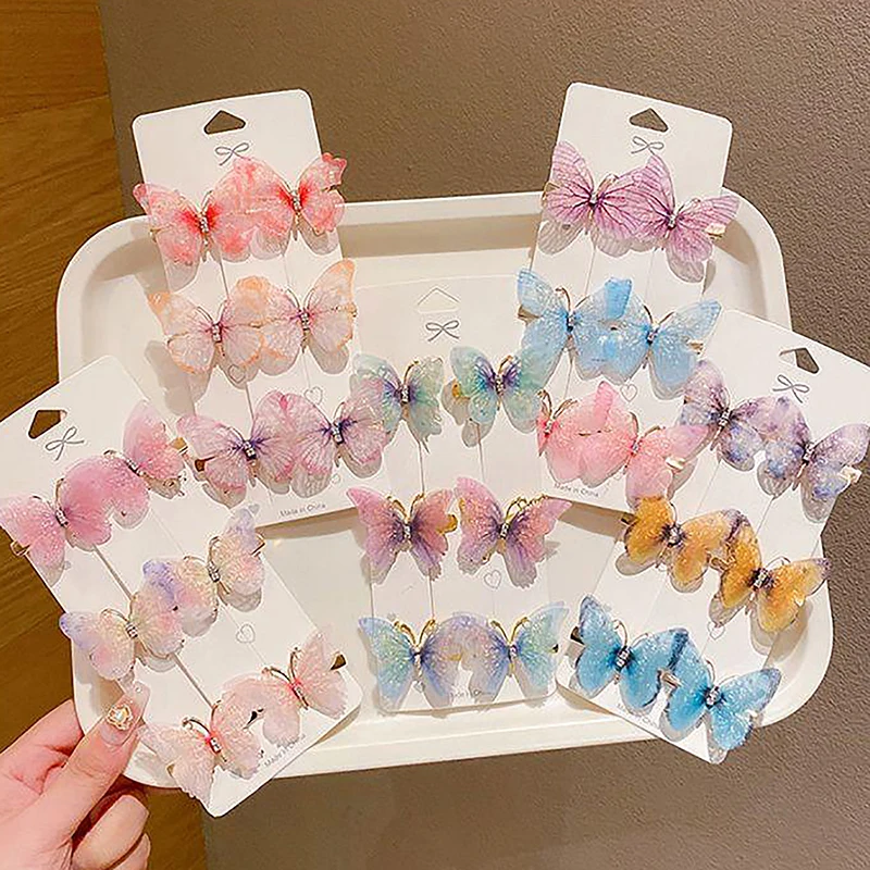 Girls Princess Cute Super Fairy Butterfly Hair Clips Headdress Alloy Alligator Clip Hair Ornaments Random