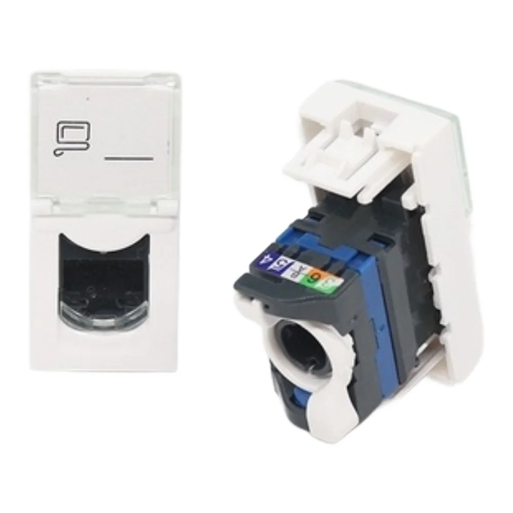 45x22.5mm Rotatable Cat 6 Network Connector Panel with Label Holder for For server Room Installations 5 Pack White