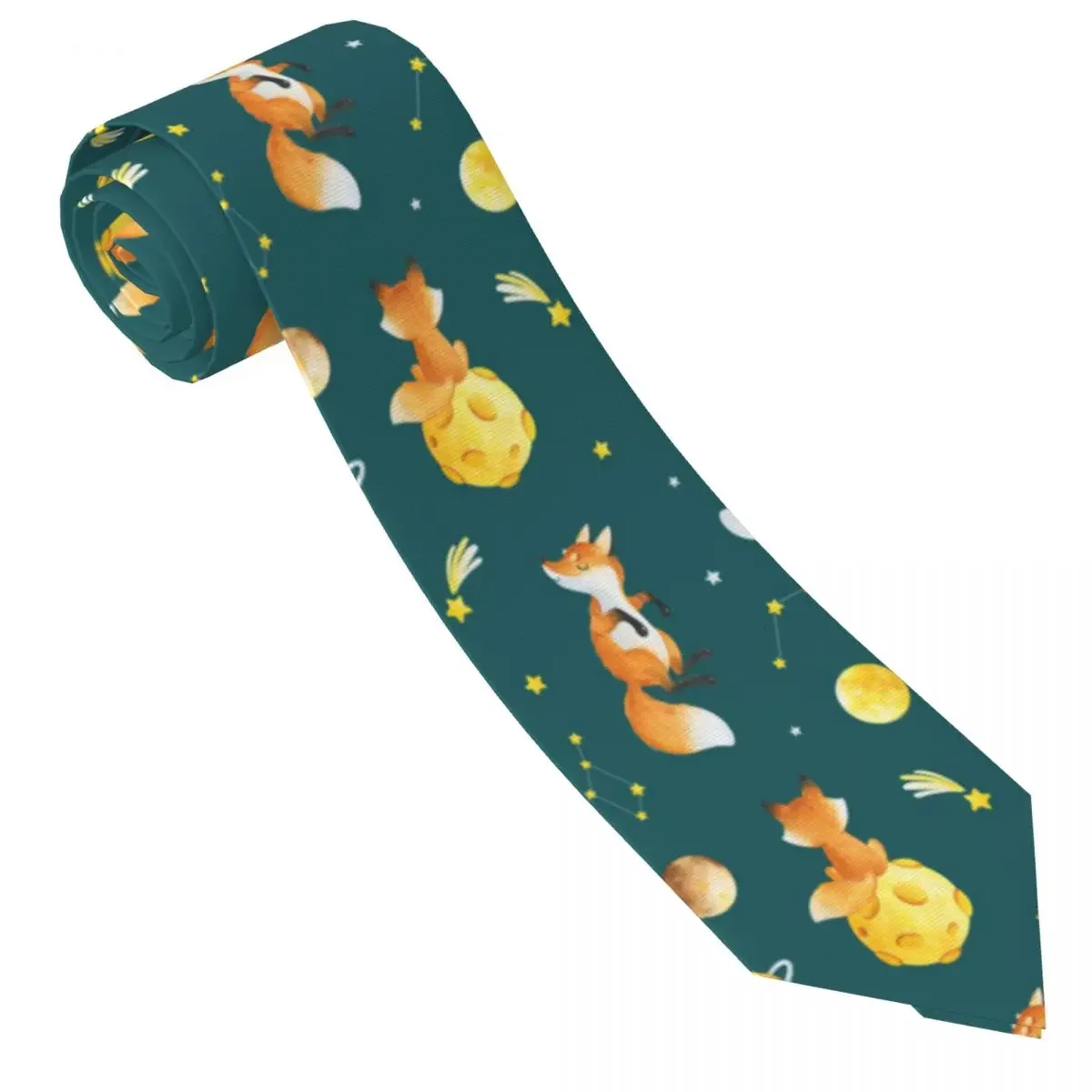 Mens Tie Slim Skinny Planets Foxes Stars And Meteorites Necktie Fashion Free Style  for Party Wedding