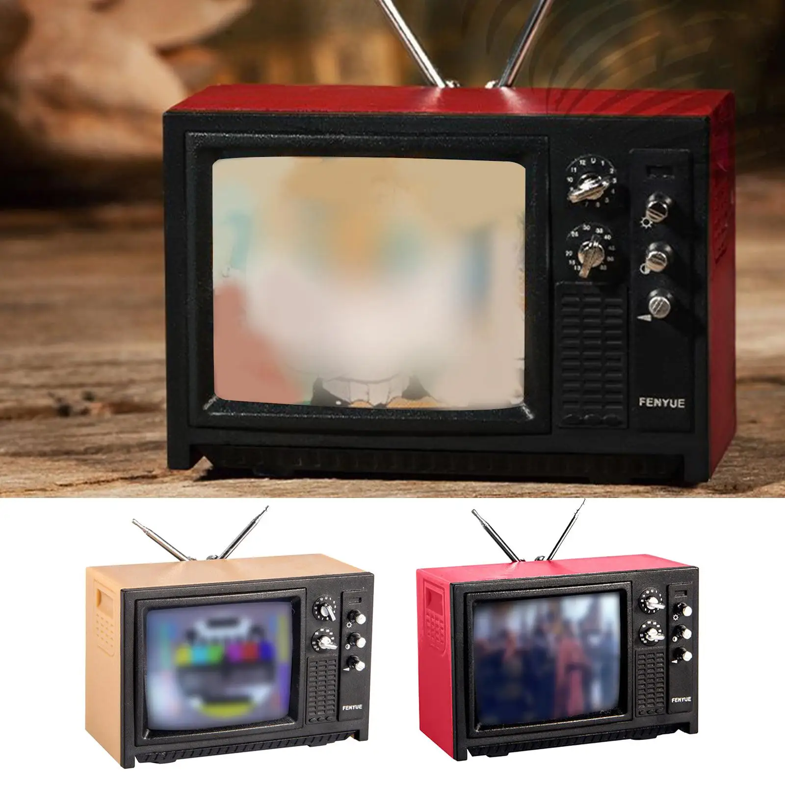 1:12 인형집 빈티지 올드 스타일 미니어처 텔레비전 TV 그림이 있는 인형집 가구 모델 장식 장난감